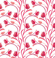 Red Tulips seamless pattern.