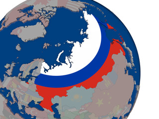 Russia with flag on globe