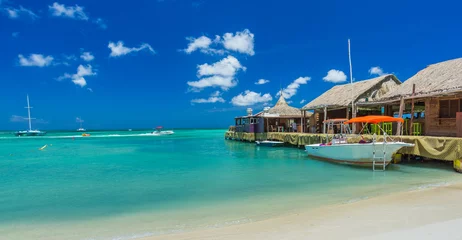 Fotobehang Palm beach at Aruba island © PhotoSerg