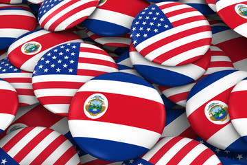 USA and Costa Rica Badges Background - Pile of American and Costa Rican Flag Buttons 3D Illustration