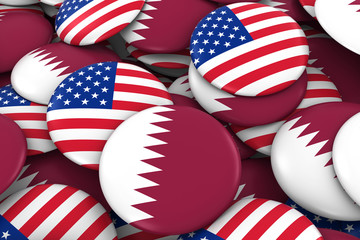 USA and Qatar Badges Background - Pile of American and Qatari Flag Buttons 3D Illustration