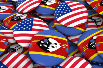 USA and Swaziland Badges Background - Pile of American and Swazi Flag Buttons 3D Illustration