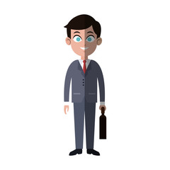 businessman wearing suit, tie and holding a briefcase over white background. colorful design. vector illustration