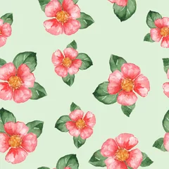 Tuinposter Watercolor floral pattern. Seamless background with red flowers 02 © Gribanessa