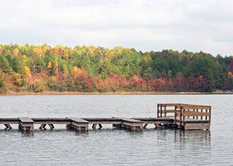 Boat dock on a lake in Autumn