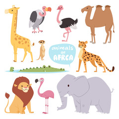 Africa animals large outdoor graphic travel desert mammal wild portrait and cute cartoon safari park national savannah elephant flat vector illustration.