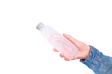 Business women hand holding Bottled water . isolated on white background , Clipping Path