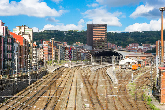 The Bilbao main railroad station, a multipurpose Station, seen from a bridge in the district San Frantzisko. Bilbao-Abando, named after the same district is a terminus station 