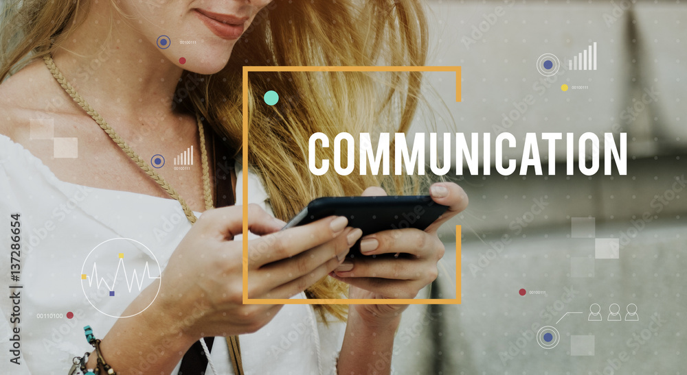 Poster communication connection digital technology networking concept