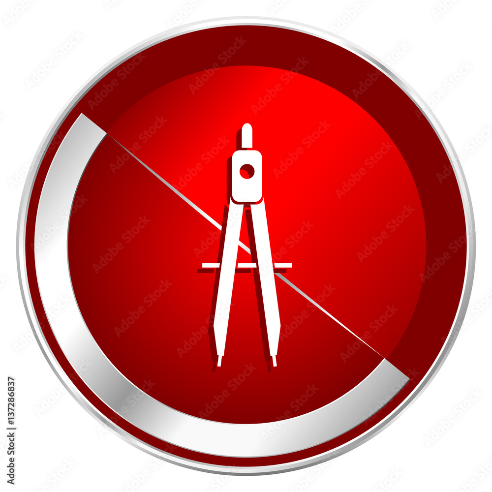 Poster Learning red web icon. Metal shine silver chrome border round button isolated on white background. Circle modern design abstract sign for smartphone applications.