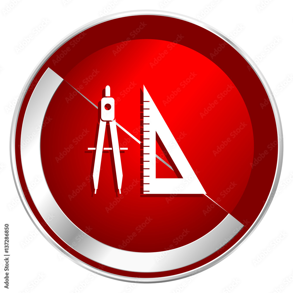 Poster Learning red web icon. Metal shine silver chrome border round button isolated on white background. Circle modern design abstract sign for smartphone applications.