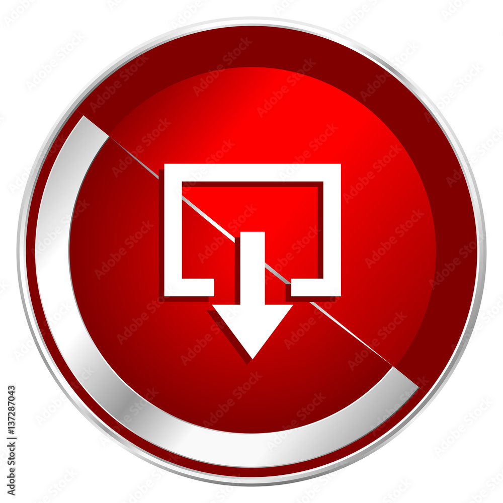 Fototapete Exit red web icon. Metal shine silver chrome border round button isolated on white background. Circle modern design abstract sign for smartphone applications.