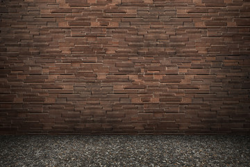 dark brown modern brick wall with asphalt floor for pattern