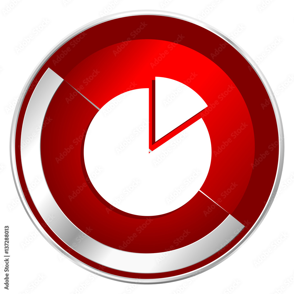 Aufkleber Chart red web icon. Metal shine silver chrome border round button isolated on white background. Circle modern design abstract sign for smartphone applications.