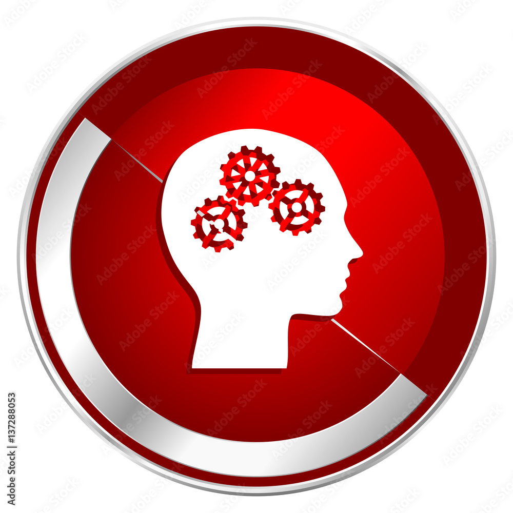 Aufkleber Head red web icon. Metal shine silver chrome border round button isolated on white background. Circle modern design abstract sign for smartphone applications.