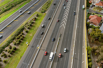 Aerial view over freeway in Melbourne, Australia