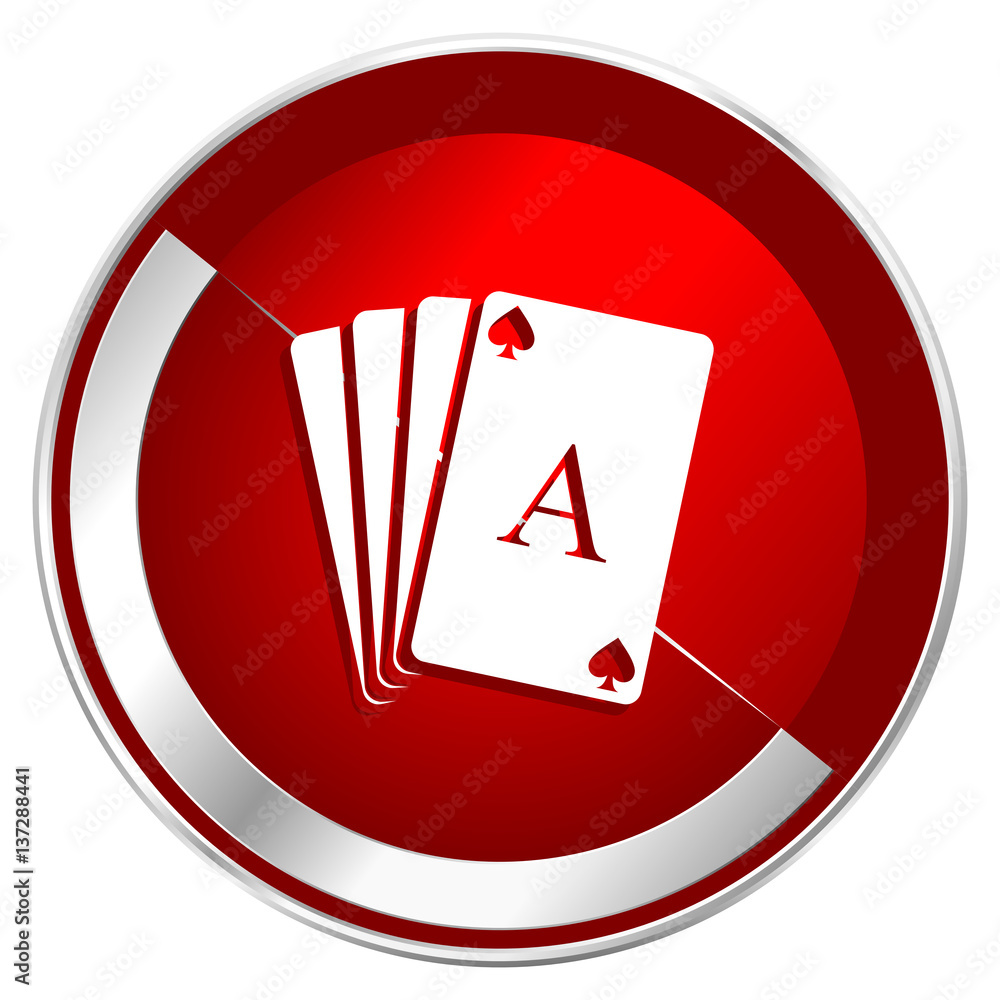 Poster card red web icon. metal shine silver chrome border round button isolated on white background. circl