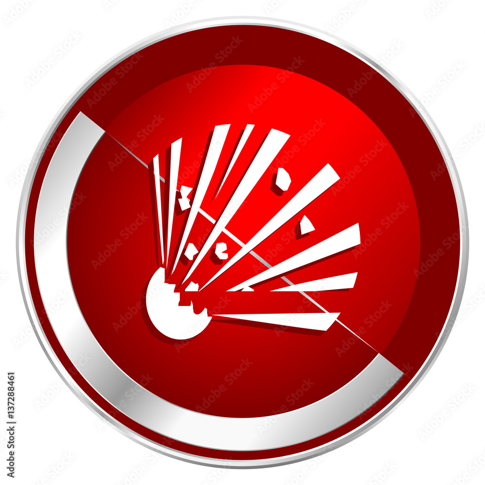Aufkleber bomb red web icon. metal shine silver chrome border round button isolated on white background. circl
