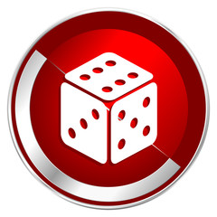 Game red web icon. Metal shine silver chrome border round button isolated on white background. Circle modern design abstract sign for smartphone applications.