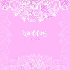 Pink wedding romantic card with waves. Vector illustration