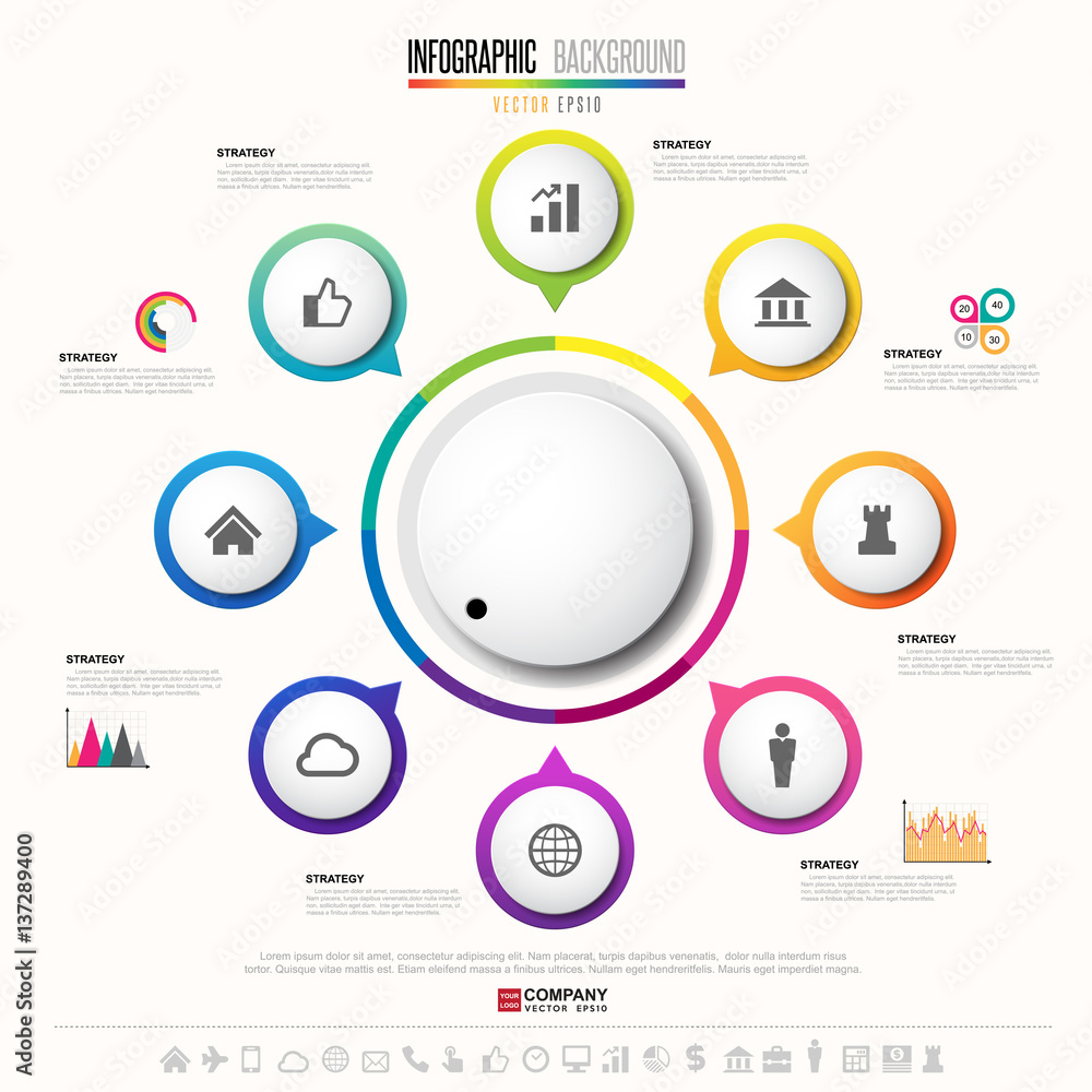 Wall mural infographics design template with icons set