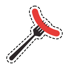 fork with sausage icon over white background. colorful desing. vector illustration