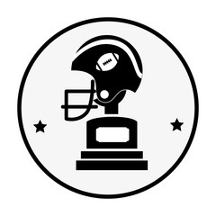 silhouette circular frame with side view american football helmet and Trophy Cup vector illustration