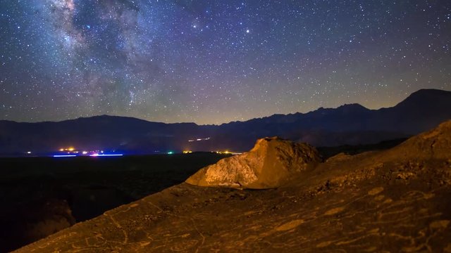 MoCo Tracking Astro Timelapse of Milky Way over Indian Petroglyphs -Zoom Out-