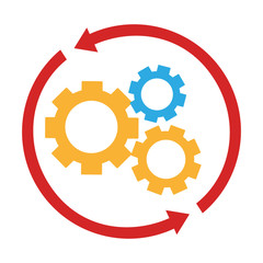 colorful arrow circular shape with silhouette gear wheel icon vector illustration