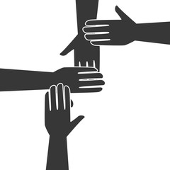 monochrome silhouette hands teamwork icon design vector illustration
