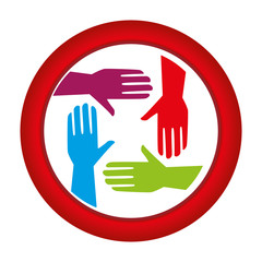 circular frame with colorful hands teamwork icon design vector illustration