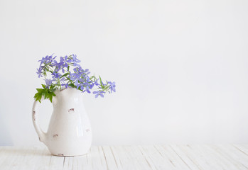flowers in jug on white background