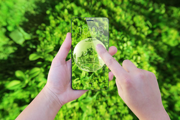 Fototapeta na wymiar future smart phone green background