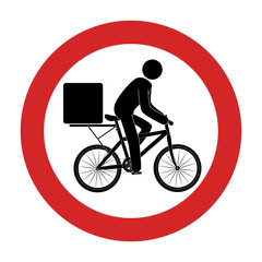 road sign with delivery man in bike vector illustration