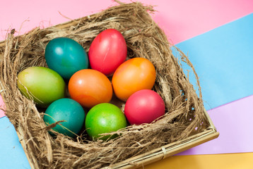 Fototapeta na wymiar Easter egg decorating colorful backgrounds variety of bright colors