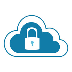 color silhouette with cloud service with padlock vector illustration