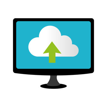 color lcd monitor with cloud upload service vector illustration