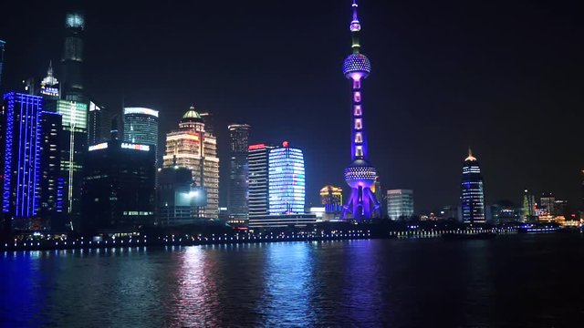 Beautiful Shanghai cityscape with light view at night from Huangpu River, China