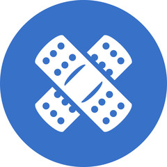 Two crossed white bandages on blue circle background