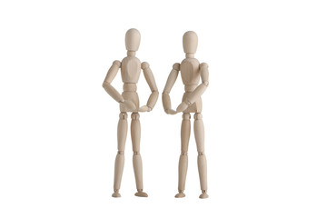 Two wooden mannequin with holding pose