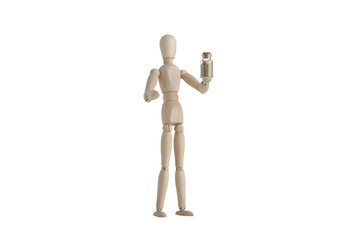 Wooden mannequin with holding sand bottle