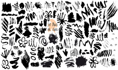 Vector Set of Black ink vector stains. Black hand drawn design elements