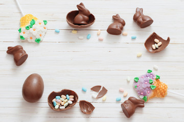 Easter decoration on a white wooden background