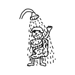 Man washing himself with soap in shower - illustration vector doodle hand drawn, isolated on white background