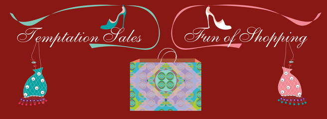 vector illustration of the sale advertising with shopping bag and inscriptions decorated with shoes and bags