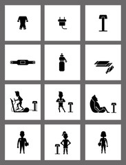 Obraz premium Ems training web icons set in flat style. Electric muscular stimulating fitness vector illustration