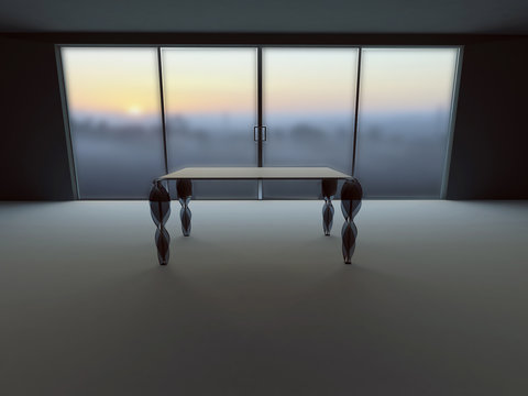 empty  room with the table, 3d