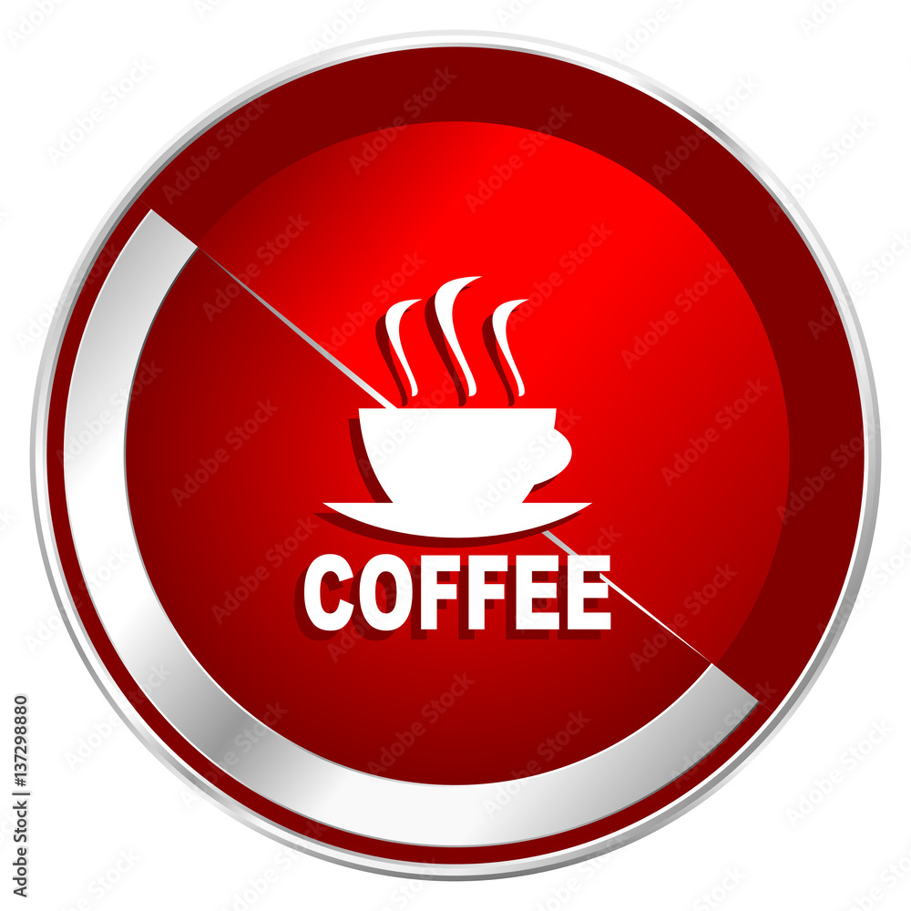 Aufkleber espresso red web icon. metal shine silver chrome border round button isolated on white background. c