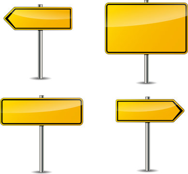 Four Yellow Blank Signs