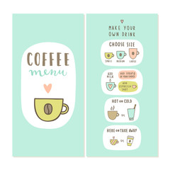 Coffee bar menu template. Make your own drink. Can be used for your cafe design.